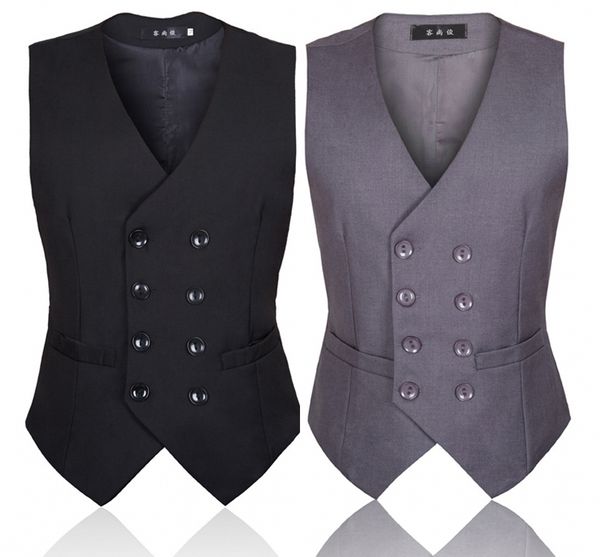 

new double-breasted autumn men suit armor british style and korean version of black double-breasted body-shaping men suit waistcoat