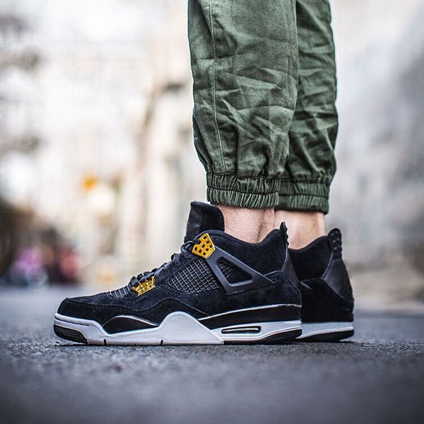 

4 4s royalty men basketball shoes suede black gold 4s mens athletic sports shoes trainers outdoor sneakers size 41-47