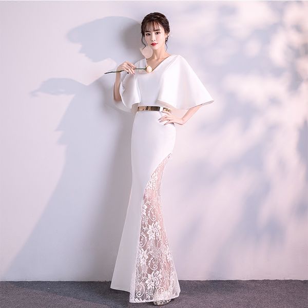 

oversize 3xl v-neck white slim long evening party gown lace perspective qipao cheongsam mermaid dress vestidos, Red
