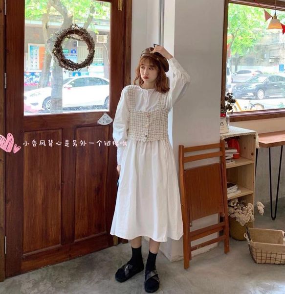 

p shoot 2019 women's dress autumn graceful color button slim fit tassels small camisole + medium-length dress, White;black