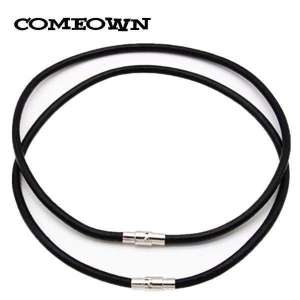 

comeown (12"-30") 10pcs/lot 4mm black genuine leather cord necklace with magnetic clasps diy jewelry findings necklace, Silver