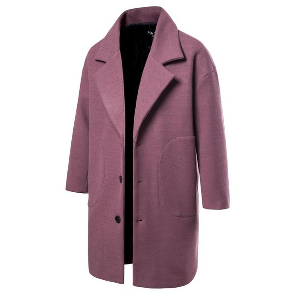 

men winter wool coat men's new fashion solid color warm thick wool blends woolen pea coat male trench overcoat, Black