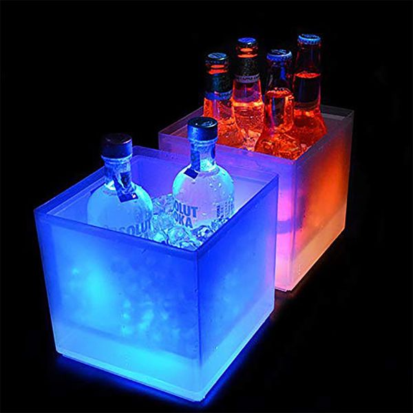 

led ice bucket rgb color double layer square bar beer ice bucket rgb color changing durable ice wine bucket 3.5 l for bar