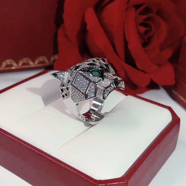 

leopard ring brand classic fashion party jewelry for women rose gold black pattern panther wedding luxurious full drilling men's rings, Silver