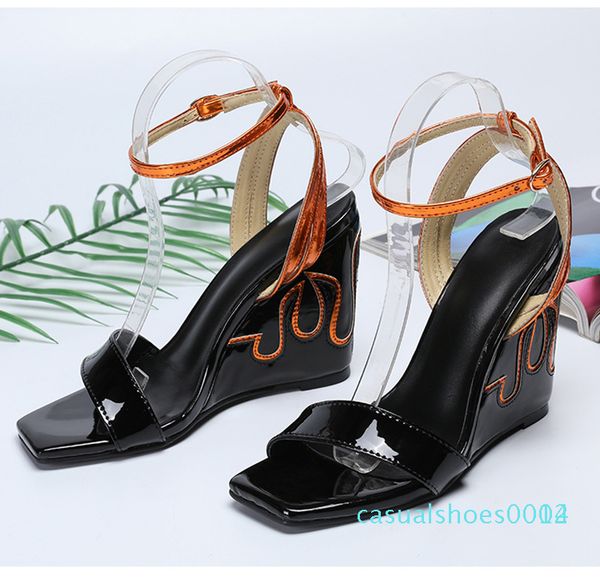 

women new single shoe 35-43 european & american casual rivet buckle thin high heel sandals side empty women's wedge shoes red black c04