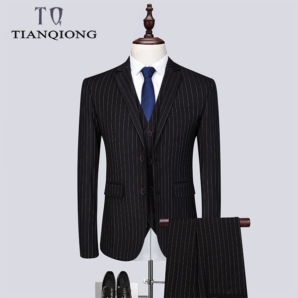 

men ceremony suit slim fit vertical stripes suits blazer vest pants for tuexdos dress suits groom wedding jacket coats s-6xl, White;black
