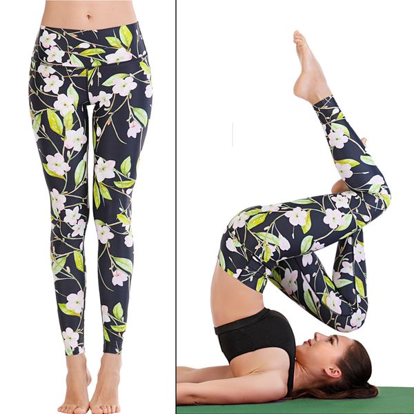 

2020 plus size flowers fitness yoga pants high waist sport women leggings gym elastic prints long tights for running tummy, White;red