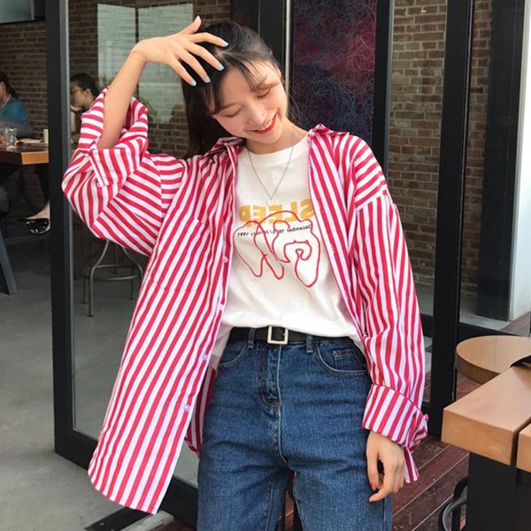 

autumn fashion women long sleeve turn down collar striped blouse shirts casual loose blusa elegant chic long blouse shirts, White