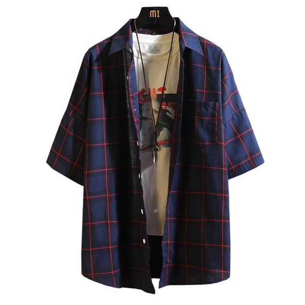 

men's casual shirts summer stripe shirt men turn-down short sleeve mens fashion plus size street loose male clothing 4xl, White;black
