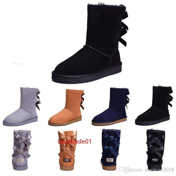 

offer special women winter snow boots fashion australia classic half short bow boots ankle knee bowknot girl lady coffee red grey boot 36-41