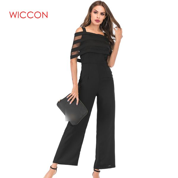 

long wide leg romper overlay embellished black strappy off shoulder jumpsuit loose solid jumpsuit plus size, Black;white