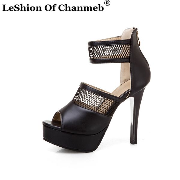 

stiletto heels sandals women ankle wrap mesh zipper platforms sandals woman peep toe summer party shoes sandalias de mujer, Black