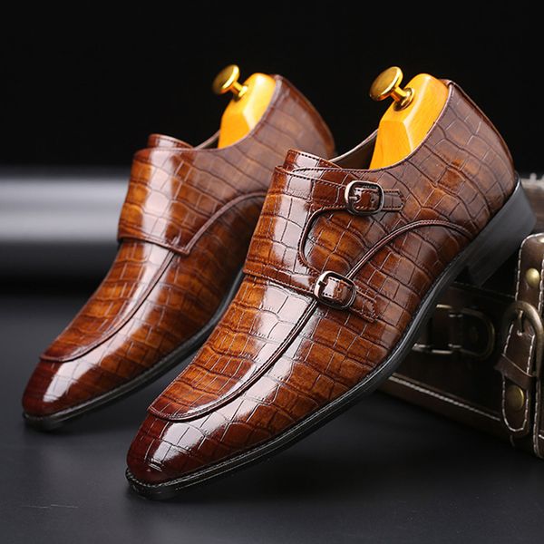 

merkmak 2020 men's leather formal shoes dress shoes oxfords fashion retro elegant work pointed toe footwear big size 37-48, Black