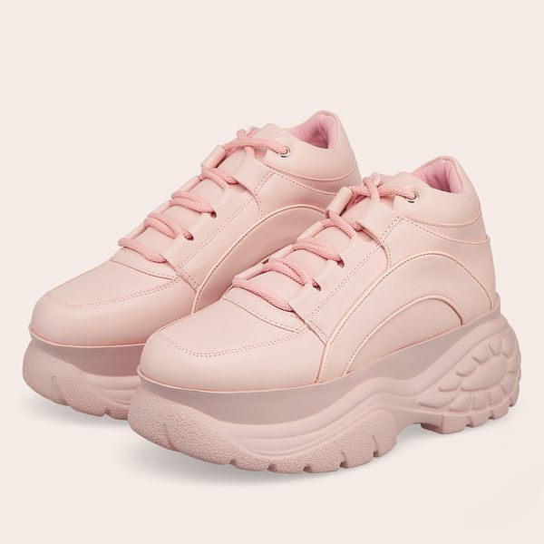 

2020 brand pink platform sneakers spring autumn fashion ladies leather casual sports shoes woman high chunky thick soled shoes y200424, Black