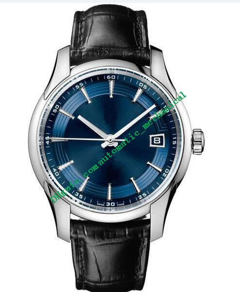 

luxury watches automatic mechanical watch men sapphire luxury blue dial black leather bracelet watches men watch fashion watch, Slivery;brown