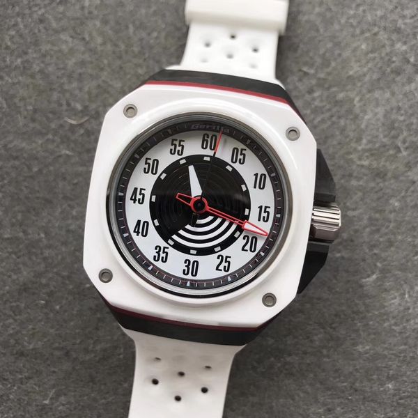 

44mm sport racing men watch cool ceramic titanium carbon waterproof wristwatch gorilla fastback rubber strap automatic miyota, Slivery;brown