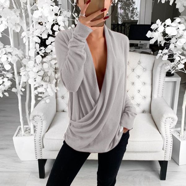 

women deep v neck ladies front cross solid color party shirt dress, White