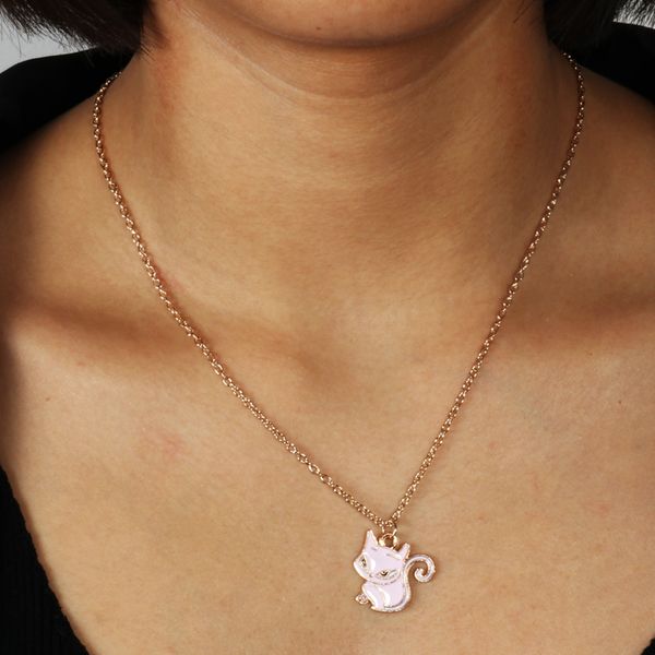 

cute enamel animal cat clavicle chain necklaces & pendants for women 2 color lover jewelry colliers, Golden;silver