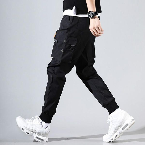 

new arrive spring and summer fashion workwear pants men skateboard multiple pockets men hip hop pants ins casual, Black