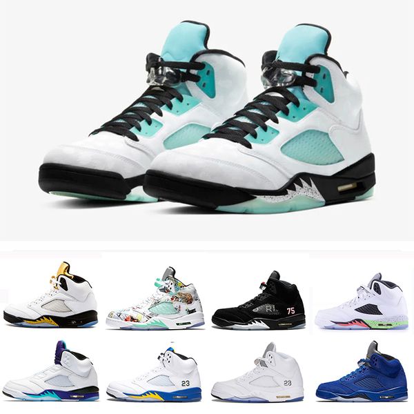 

jumpman 5 island green inspire satin bred fresh wings 5s psg black men basketball shoes paris laney og mens sports sneakers