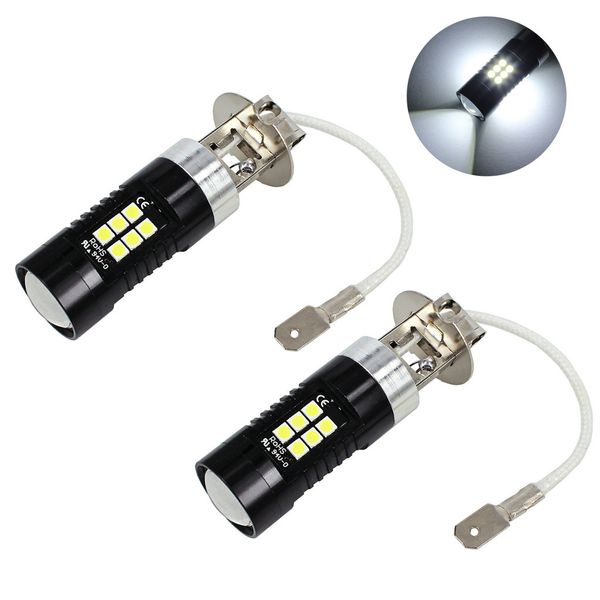 

2pcs car led universal 12v dc h3 3030 21 led lights white 6500k car fog head light lamp headlight drl bulb #wl1