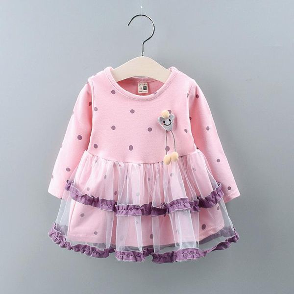 

12m-24m) hdc2 baby long sleeve polka dot gauze cake dress child baby girl dot print bow tie tulle long sleeve party princess s4, Red;yellow