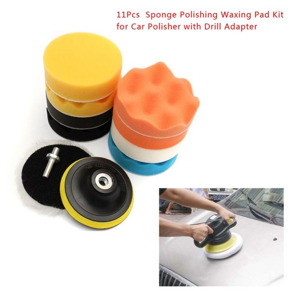 

11pcs car polish pad sponge buffing polishing waxing pad kit car auto polisher buffer with drill adapter wax 3" 5" 6" 7