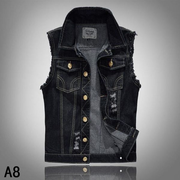 

2018 men's designer jeans vest denim jacket fashion big plus size 4xl 5xl 6xl casual street style solid color loose coat, Black;white