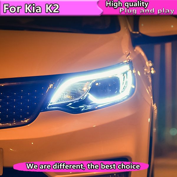 

car styling headlights for new kia k2 rio 2015 2016 2017 2018 led headlight for kia k2 head lamp led drl bi-xenon hid