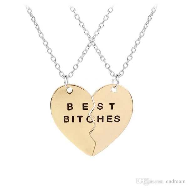 

2 part broken heart bitches necklace love designer necklace designer jewelry women necklace fashion jewelry 160340, Silver