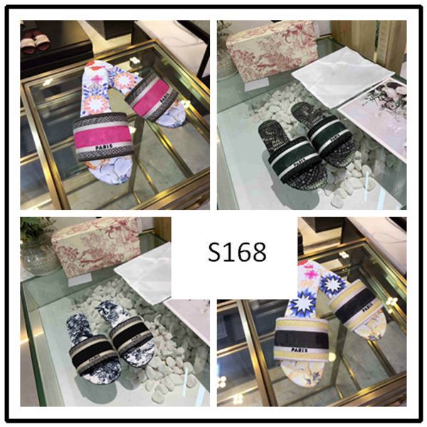 

original box dazzle flowers women slippers sandals flat designer shoes slide dazzle flowers embroidery sandal floral striped beach slipper 8, Black