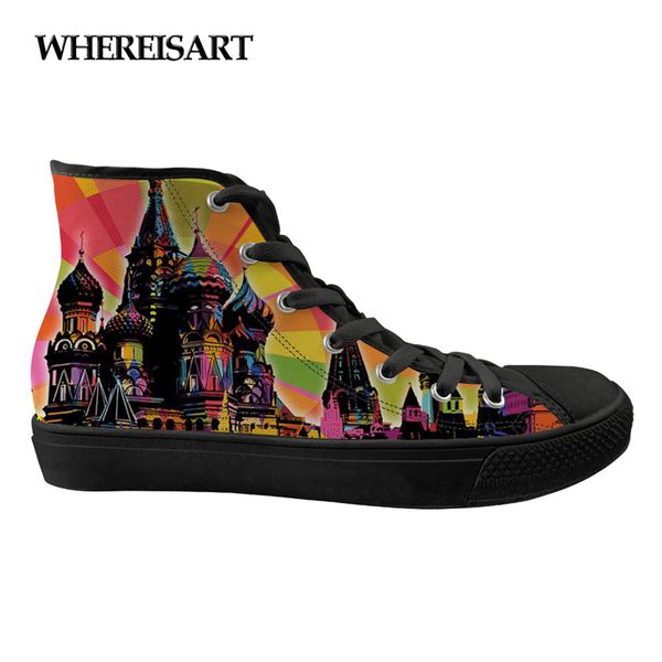 

whereisart 2019 new design women casual shoes footware 3d pop art print female vulcanize fashion high canvas shoes flats, Black