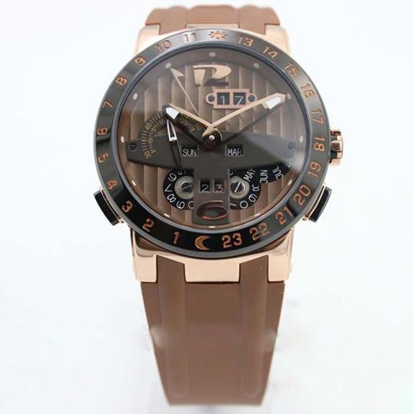 

un auto-watch men gold skeleton hollow dial blue rubber band gmt 1168 perpetual movement watch, Slivery;brown