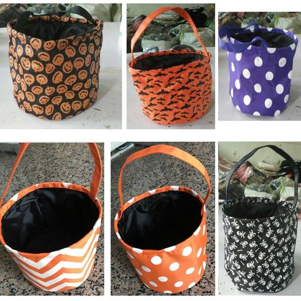 

halloween bucket bag pumpkin polka dot bat chevron polyester blanks handle tote bags halloween candy baskets 7 designs fa2448