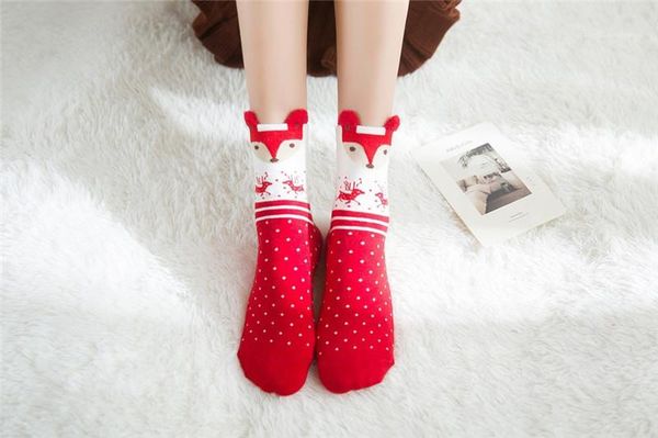 

designer socks red cartoon animal stereoscopic head christmas hosiery fashion womens winter socks christmas pattern womens, Black;white