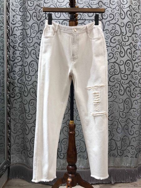 

the new autumn and winter 2019 women's wild street hole slim jeans 1111, Blue
