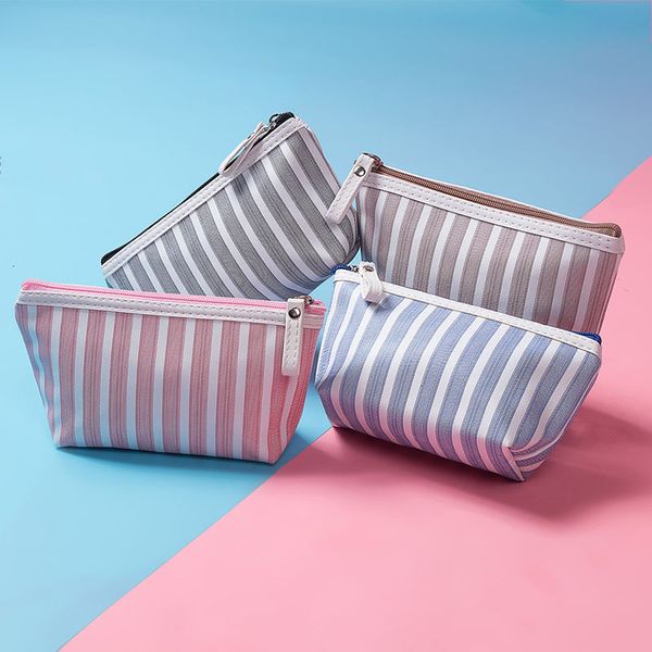 

new striped cosmetic bag coin purses wallets holders travel wash storage bag gifts 4color choose ship wx9-1451