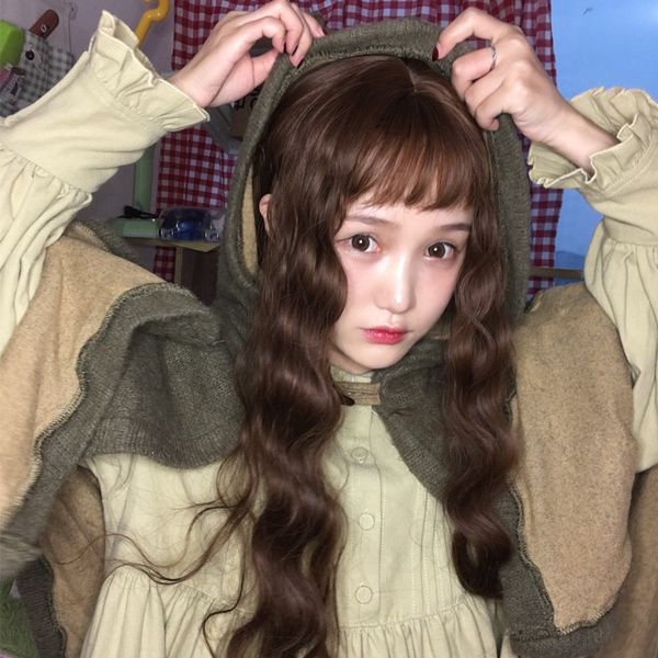 

2019 korean women long curly corn hairpiece european and american chemical fiber hairpiece wig wholesale, Black