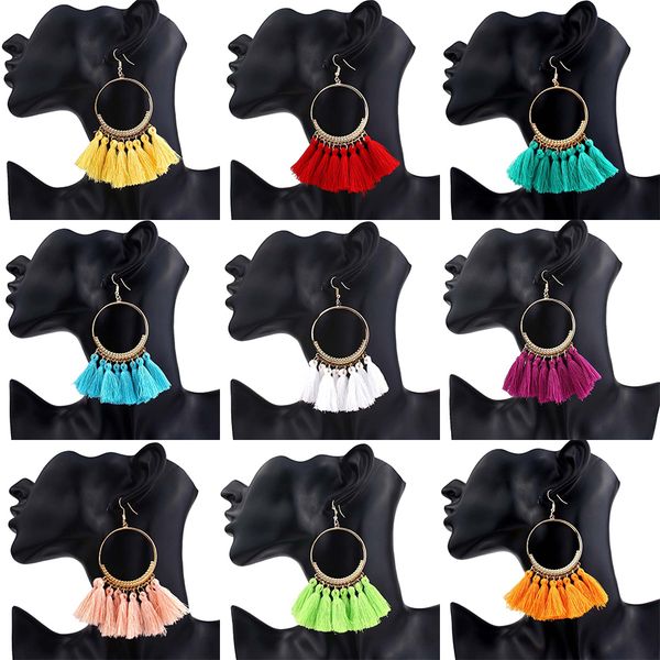 

new fashion bohemian tassel crystal long earrings white red silk fabric drop dangle tassel earrings for women 2019 jewelry, Silver