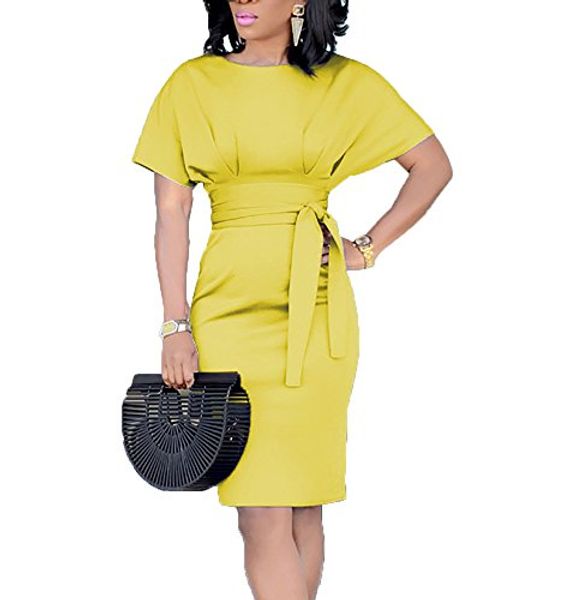 

beautife womens work pencil midi dress casual summer short sleeve party dresses with belt, Black;gray