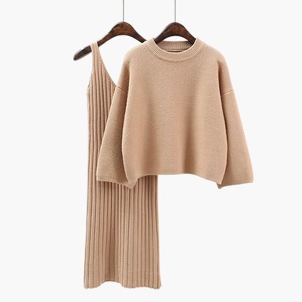 

ленивый негабаритный свитер костюм платье женщины повседневный свободный свитер +прямая юбка с карманом feamle set dress, White;black