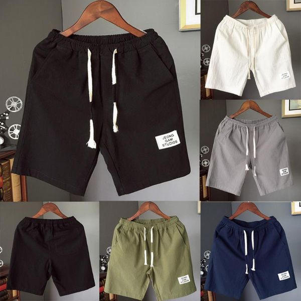 

men's summer casual beach shorts fitness jogging sports pants belt drawstring large size pure color pants stitching shorts3q, White;black