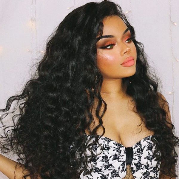 

deep wave 250density glueless lace front wigs with baby hair peruvian 13x6 lace front wigs for black women bleached knots, Black;brown