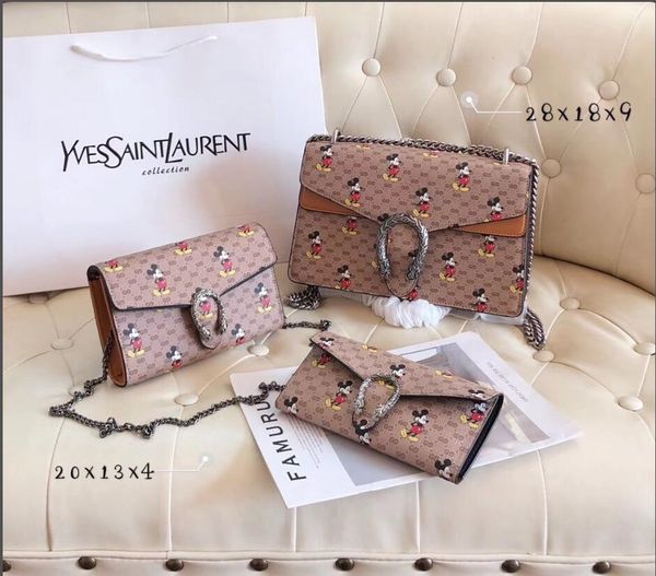 

2020 new selling wild women's classic wild leather cartoon three-piece suit ladies fashion messenger bag handbag wild shoulder bag