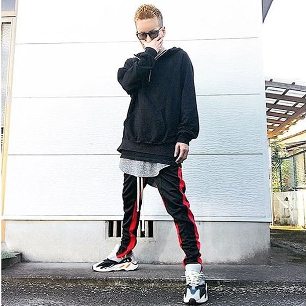 

men's pants european and american street style casual colorblock track fashion hip hop fit little cotton, Black
