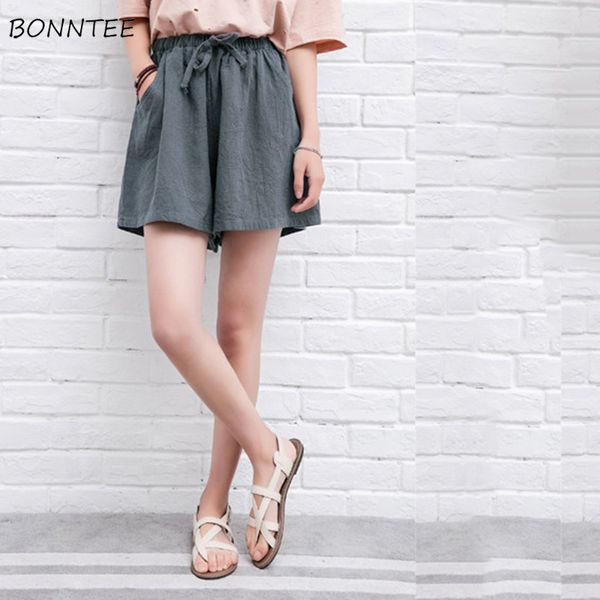 

women's shorts women solid color sports casual loose all-match womens drawstring elastic waist ladies flare a-line short elegant korean, White;black