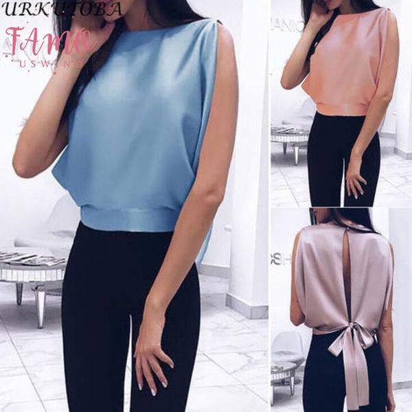 

womens clothing summer women blouse casual sleeveless tank vest bowknot pullover sleeveless shirt, White
