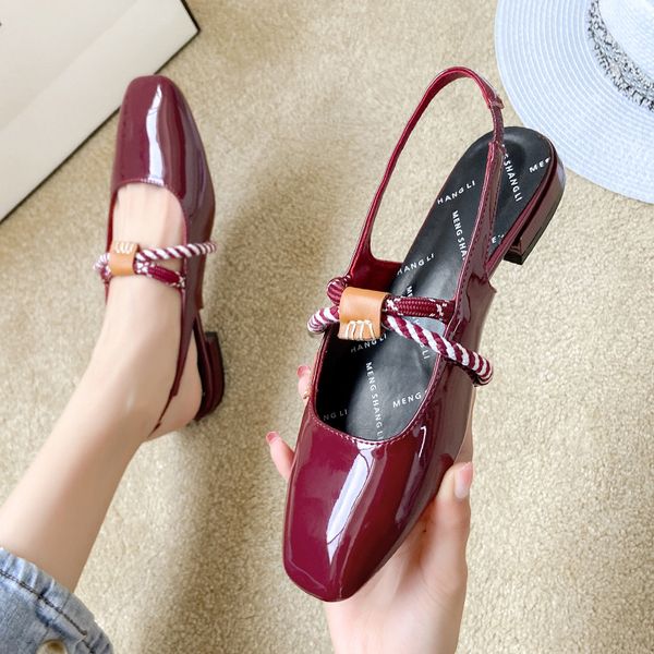 

low sandals woman leather black shoes for women 2020 women's mary jane summer heels shallow mouth low-heeled beige open sale