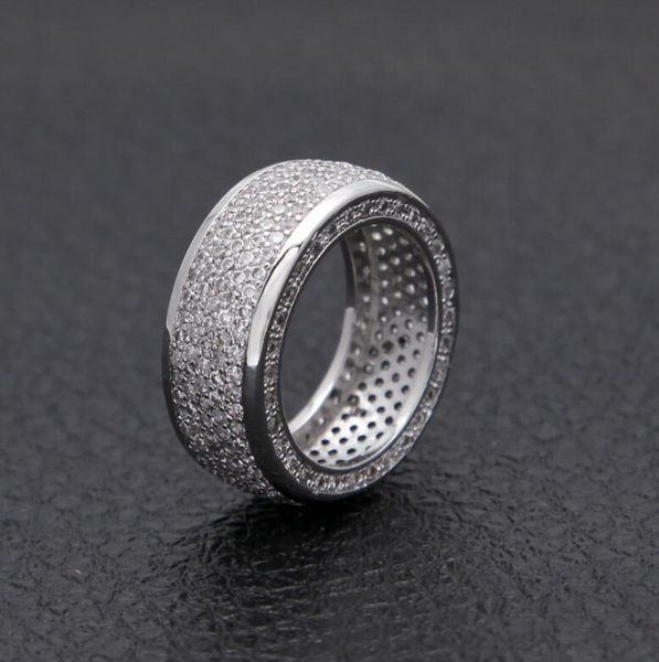 

8mm gold plated bling iced out cz royal simulated diamond eternity wedding engagement band ring for men hip hop, Silver