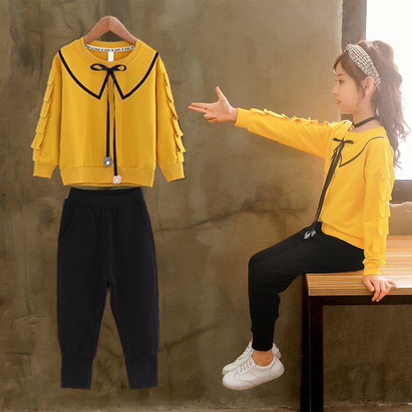 

2019 girls clothing sets kids long sleeve shirts + pants suits autumn winter children baby girl clothes 5 6 7 8 9 10 12 years, White